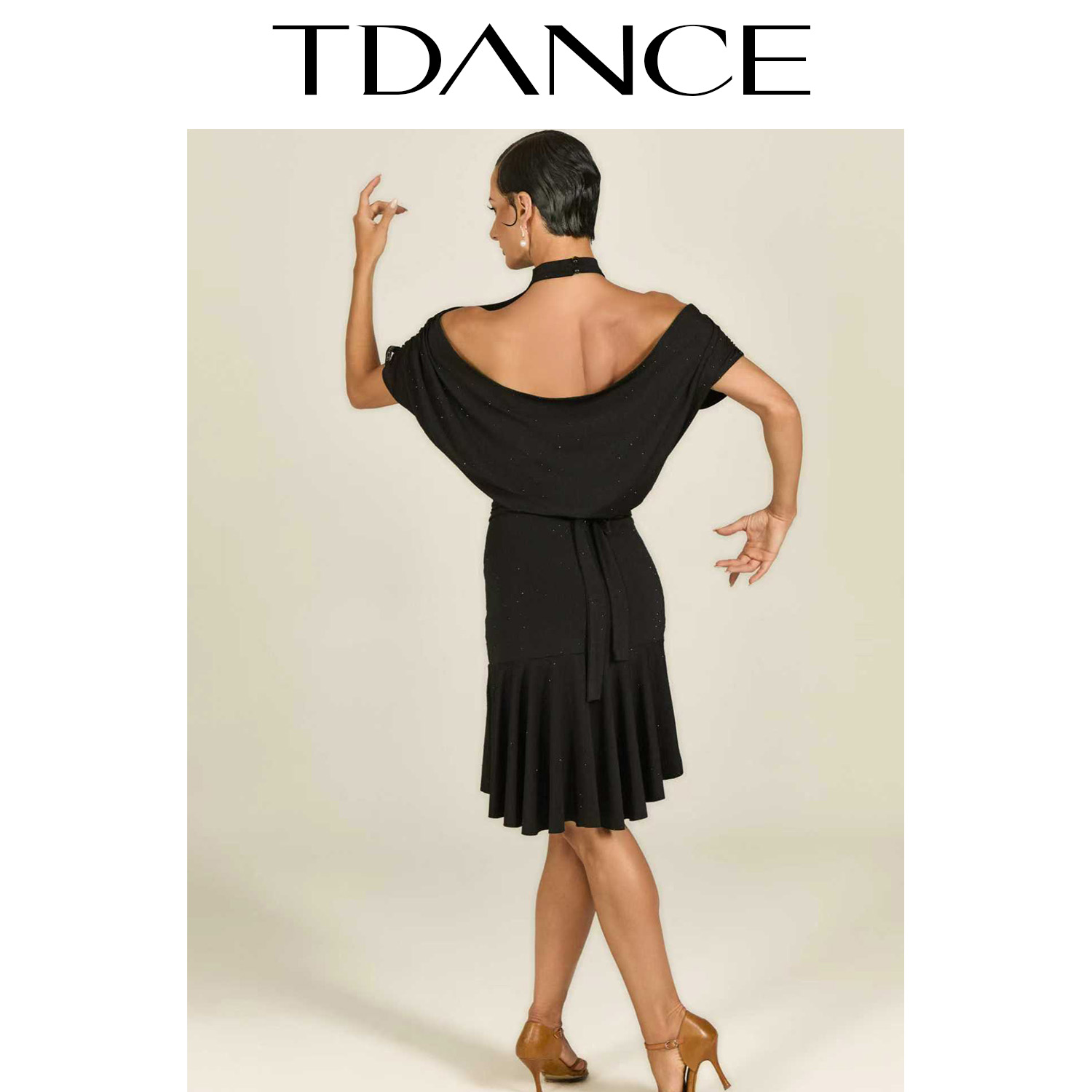 TDANCE拉丁摩登女【烫钻挂脖漏肩连体上衣】集训班服教师 GL-203 - 图3