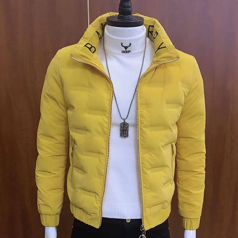 社会小伙外套男冬季韩版潮牌时尚男士羽绒服立领简约轻薄网红棉服