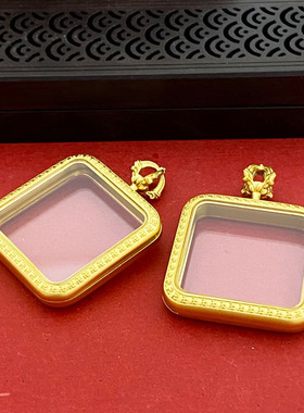 新双面玻璃唐卡嘎乌盒方形2.5*2.5 金色钛钢唐卡盒空盒随身小吊坠