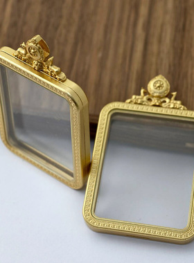 双鹿听经唐卡盒子嘎乌盒钛钢镀金空心画盒单面双面精美唐卡盒子盒