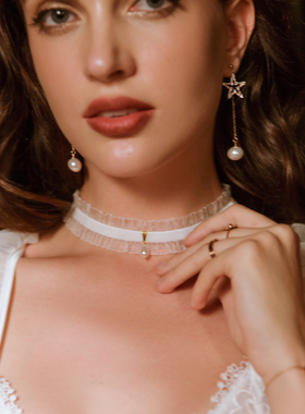 小姐项圈配饰黑色褶皱水晶锁骨链