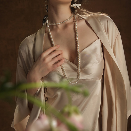 雅小姐性感睡衣春夏女小胸提花刺绣高档荡领吊带睡裙家居服套装