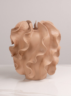 简约花瓶摆件皱褶花纹花器摆设样板间客厅玄关桌面软装饰品组合