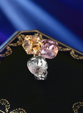 韩版东大门新款手饰食指指环小众设计高级感链条几何水晶开口戒指