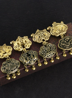 国潮复古黄铜平安锁吊坠，长命锁