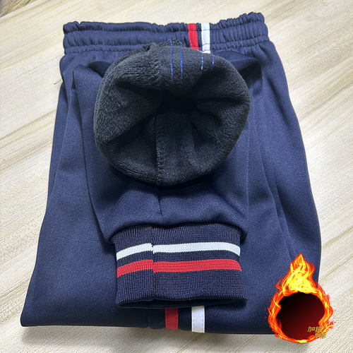 藏蓝白红束脚秋冬厚款加绒加厚男女通用加肥加大宽松防风校服裤子 - 图2