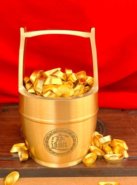 金黄铜加厚招财元宝桶摆件