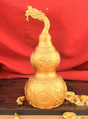 中式黄铜吸金龙头葫芦招财摆件