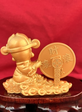 中式财神合金旋转招财桌面摆件