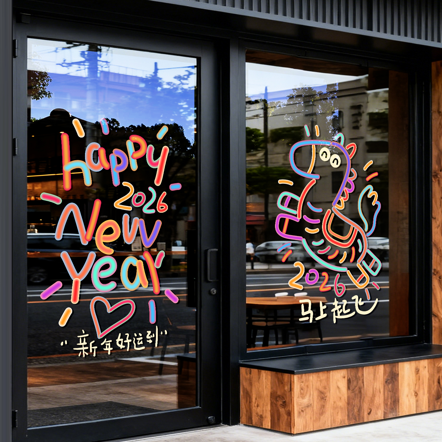 2026马年装饰新年窗花静电贴画元旦教室氛围布置窗贴春节玻璃贴纸 - 图0