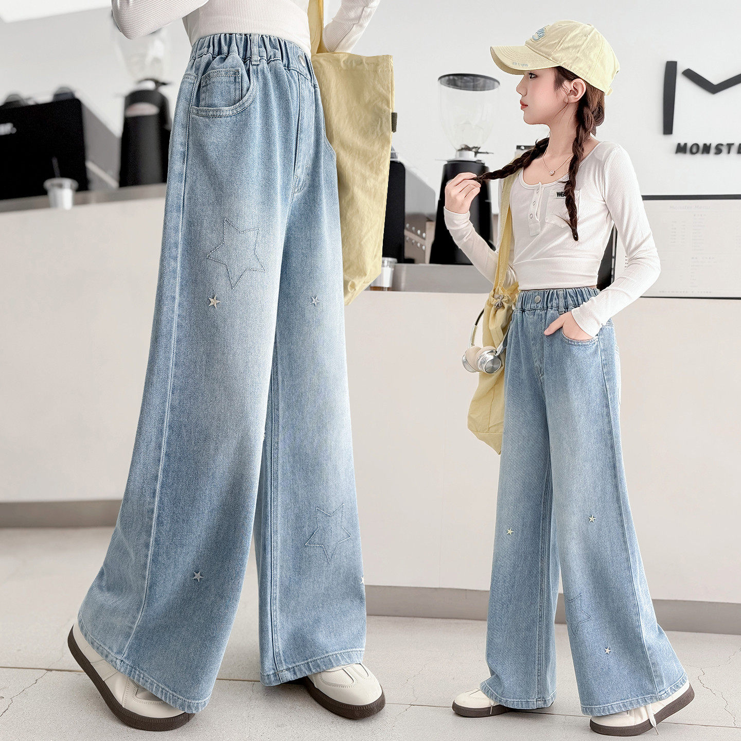 女童牛仔裤阔腿裤春季新款洋气儿童宽松休闲直筒裤中大童显瘦裤子,淘宝优惠券,粉丝福利购,淘宝优惠卷