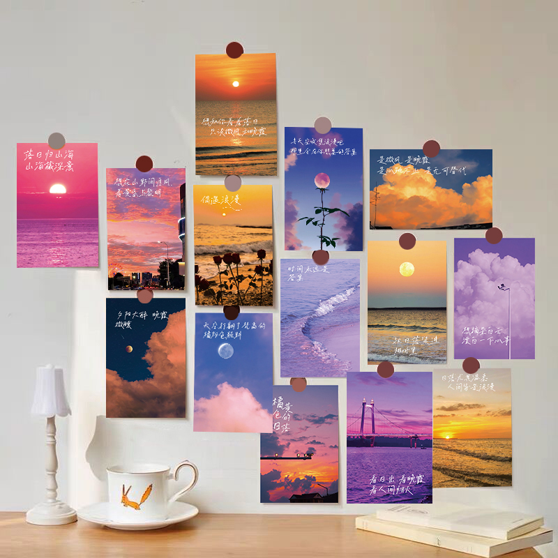 30 literary sunset postcards niche handwritten greeting cards dormitory decoration cards wall stickers ins wind message cards