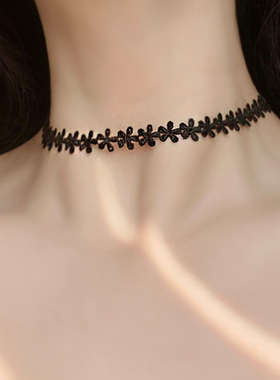 小花朵蕾丝choker颈链白色黑色