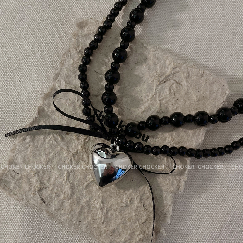 黑玛瑙choker爱心蝴蝶结项圈颈链黑色锁骨链女款2024新款chocker - 图2