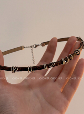 CHOKER千禧辣妹裂纹皮质项链