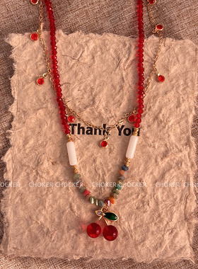 樱桃彩色串珠项链女2025新款