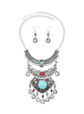 异域风夸张气质项链流苏钱币松石