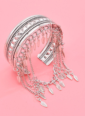 敦煌飞天手饰树叶流苏开口手镯