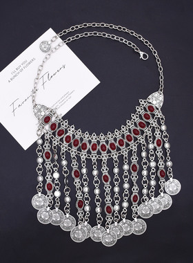 波西米亚复古民族风钱币流苏项链