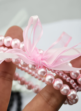 【超值特惠】波西米亚风真丝蝴蝶结粉色多层串珠手链
