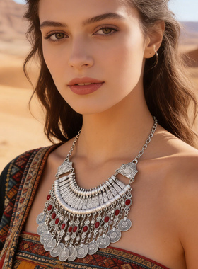 复古民族风钱币流苏项链旅拍配饰