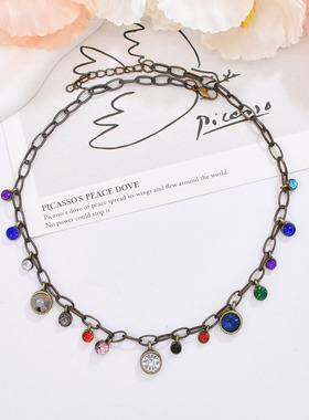 欧美复古做旧流苏项链个性小众锁骨链民族风配饰