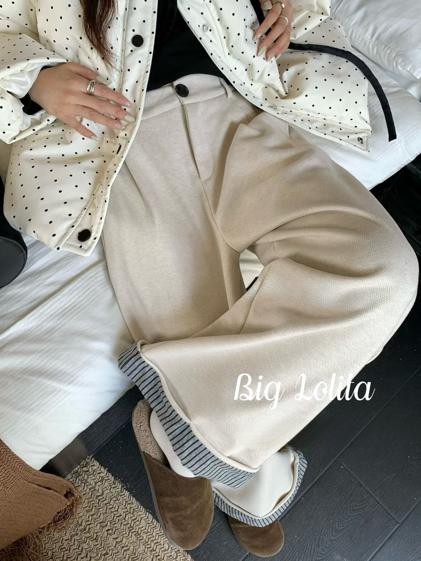 【高知灰调】大码复古微胖秋冬可卷边休闲裤2025厚裤子胖MM200斤,淘宝优惠券,粉丝福利购,淘宝优惠卷