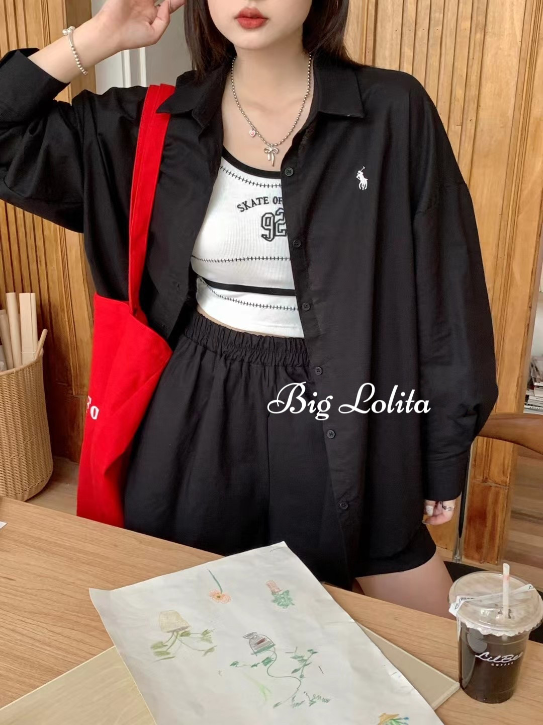 大萝莉大码夏季韩版微胖翻领宽松防晒衬衫+短裤休闲两件套女套装,淘宝优惠券,粉丝福利购,淘宝优惠卷