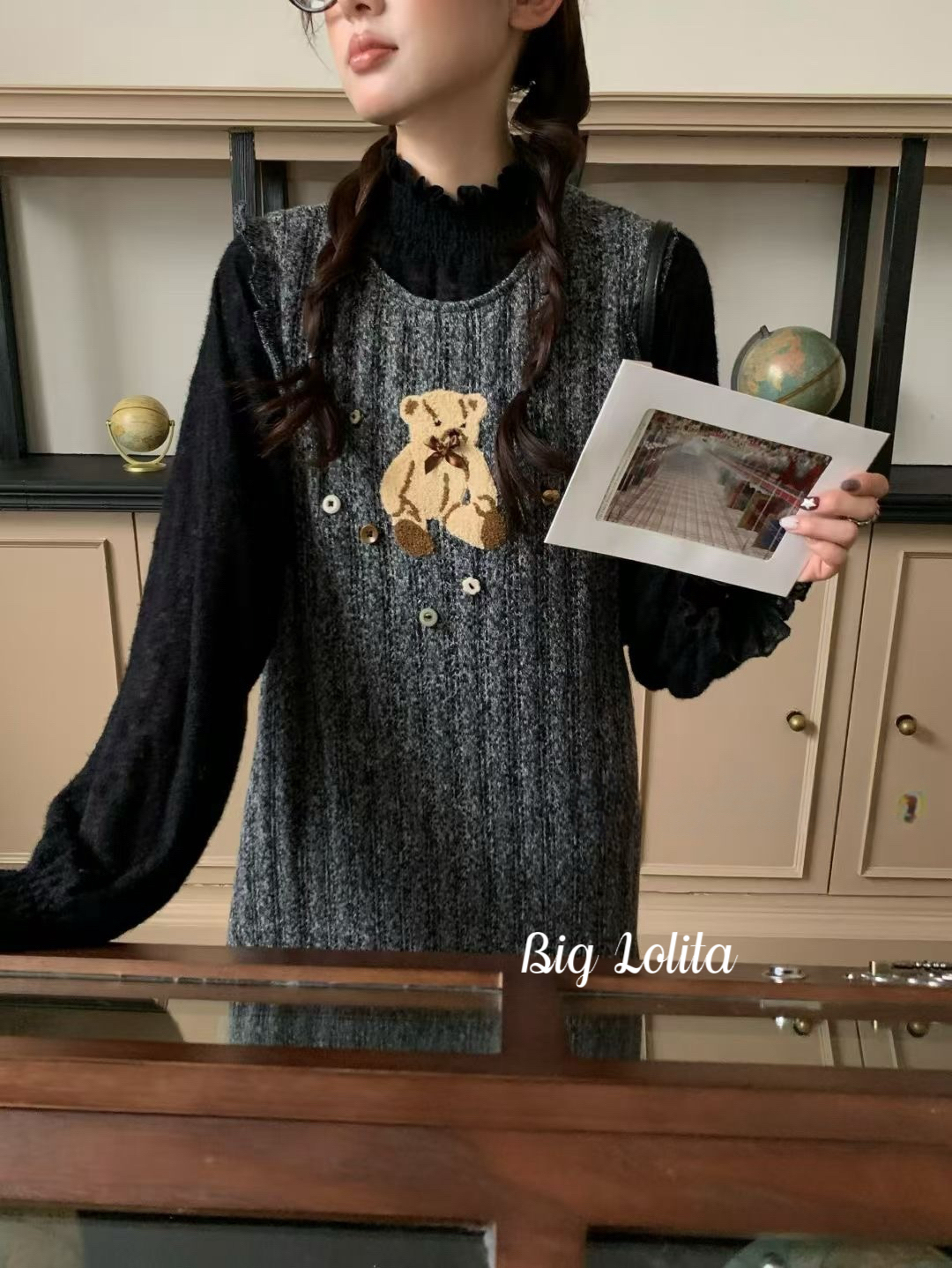 【纽扣熊】大码复古绣花背心裙女内搭内搭秋打底连衣裙两件套胖MM - 图2