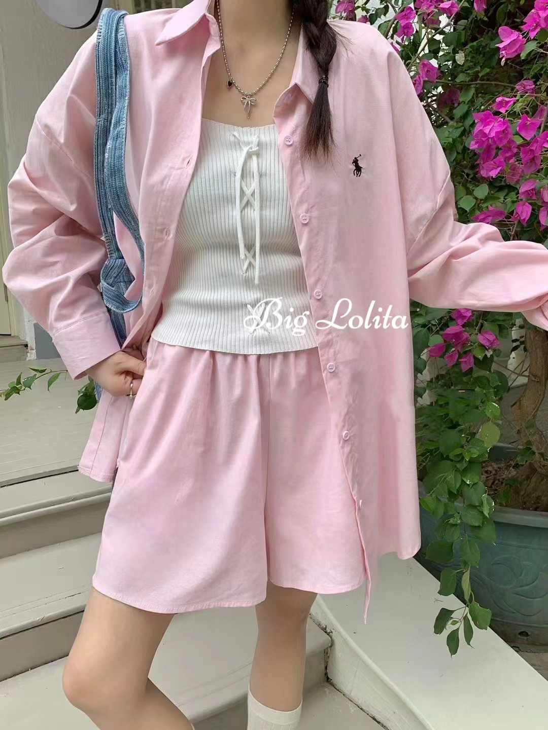 大萝莉大码夏季韩版微胖翻领宽松防晒衬衫+短裤休闲两件套女套装,淘宝优惠券,粉丝福利购,淘宝优惠卷