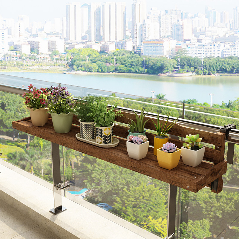 悬挂式花架置物架阳台护栏花盆架户外扶手栏杆实木多肉植物摆放架,淘宝优惠券,粉丝福利购,淘宝优惠卷