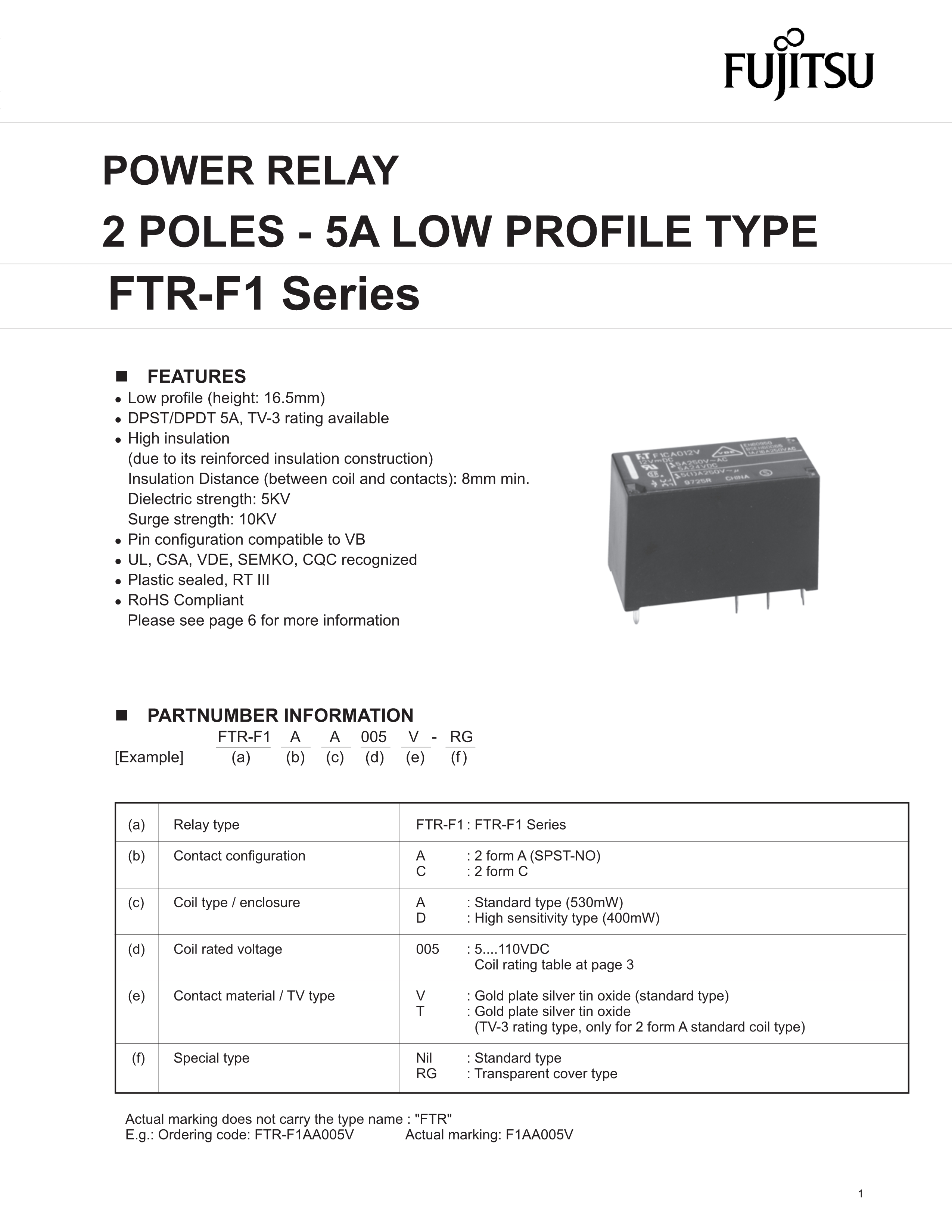 原装富士通继电器FTR-K1AK K1CK F1CA 005V 012V 024V/W/T 24VDC - 图2