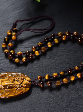 天然木变石安居乐业山水吊坠男女玉石挂件情侣虎睛石松树挂件项链