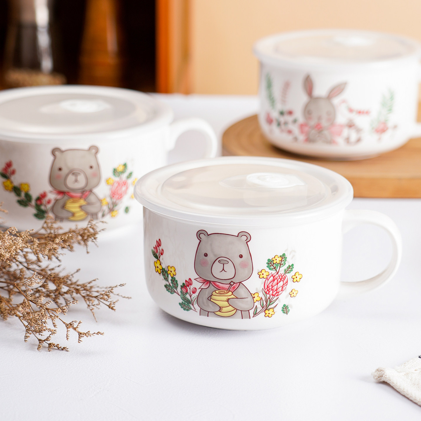 陶瓷泡面碗带盖带把手密封碗可微波炉高颜值学生宿舍碗手柄便当盒,淘宝优惠券,粉丝福利购,淘宝优惠卷