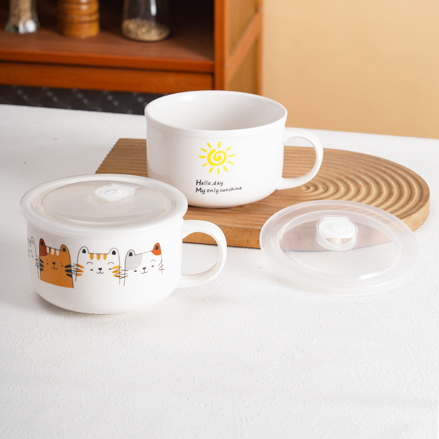 陶瓷泡面碗带盖密封碗微波炉专用碗带把手学生宿舍碗带手柄便当盒,淘宝优惠券,粉丝福利购,淘宝优惠卷