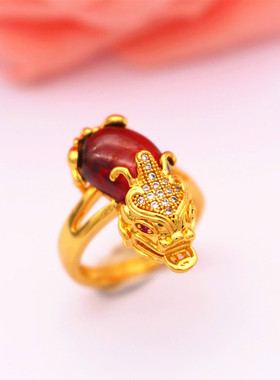 黄铜镀越南沙金微镶宝石貔貅开口戒指女镀金饰品久不掉色时尚皮丘
