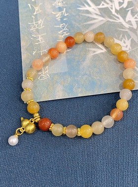 天然金丝玉手链女款单圈时尚百搭饰品礼物送女友闺蜜生日礼物