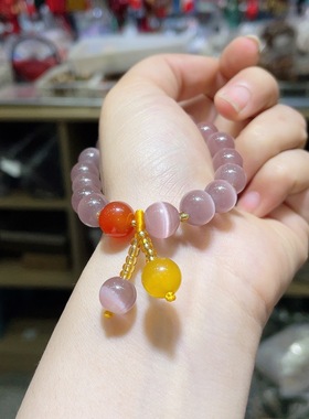 天然猫眼石手链女款单圈时尚百搭饰品礼物送女友闺蜜