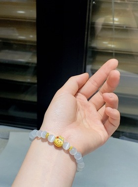 天然猫眼石串珠手链搭配拉布布女生2025年小众高级感精致珠子手饰