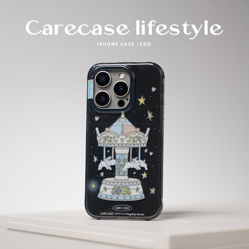 CARECASE 透黑彩点旋转木马手机壳 适用于苹果iPhone17 16 15 14 Pro Max 原创设计童趣 可爱有趣 高级小众 - 图0