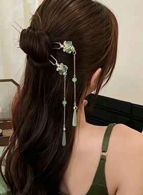 清荷渡荷叶流苏发簪复古古风旗袍配饰簪子女高级感盘发钗汉服头饰