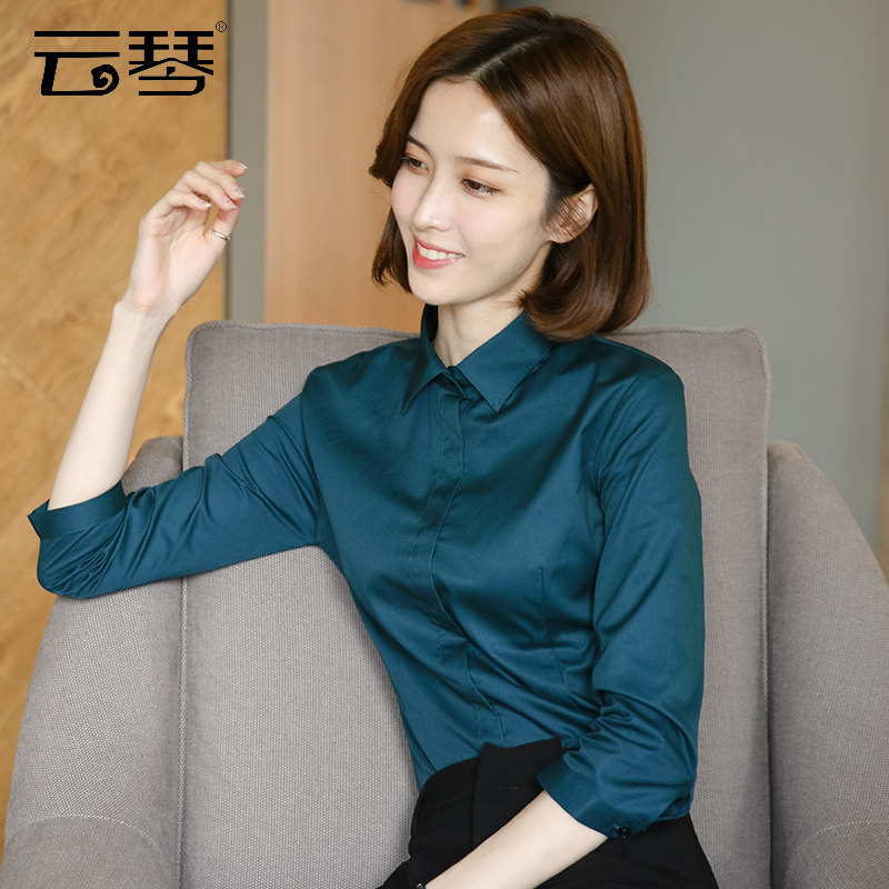 七分袖白衬衫女中袖2020秋工作服 云琴衬衫