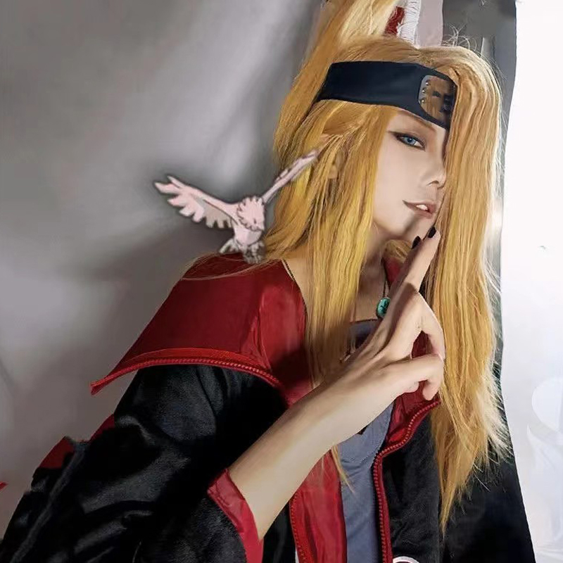 火影晓组织衣服迪达拉cos服全套红云袍立领披风斗篷假发里衣套装 - 图1