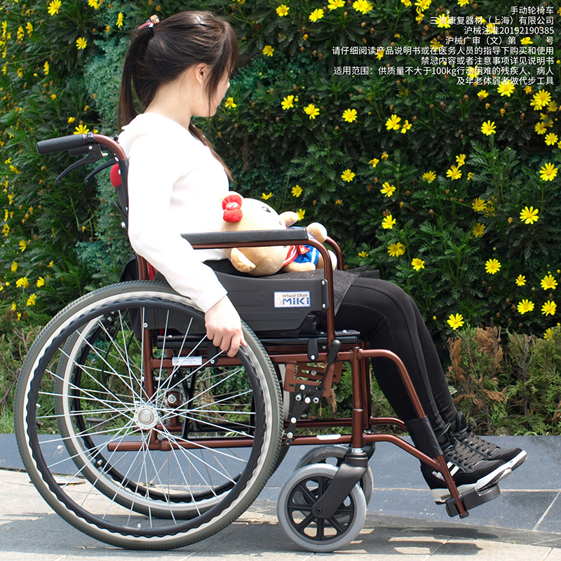 日本MIKI轮椅MCV-49JL轻便折叠代步车高大宽敞体胖老人代步轮椅车-图2