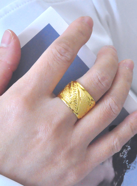 送男友送老公时尚潮男戒指宽大版龙戒镀24K金色仿真黄金男士指环