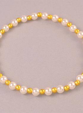 金店同款~精致弹力松紧绳简约百搭镀24K金色小米珠手链送女友老婆