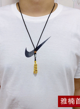 实心镀黄金大气项坠盘龙柱送黑绳