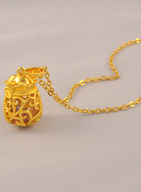 送女友老婆~法式镀24K金色招财转运如意小福袋吊坠项链女轻奢项链