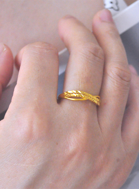 日韩小众简约交叉镀24K金色波光粼粼细戒指女款ins素圈指环送女友
