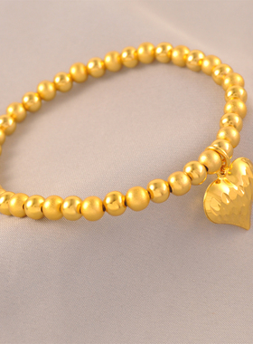 手工定制精致ins小众设计镀24K金色爱心手链空心大桃心大金珠手串